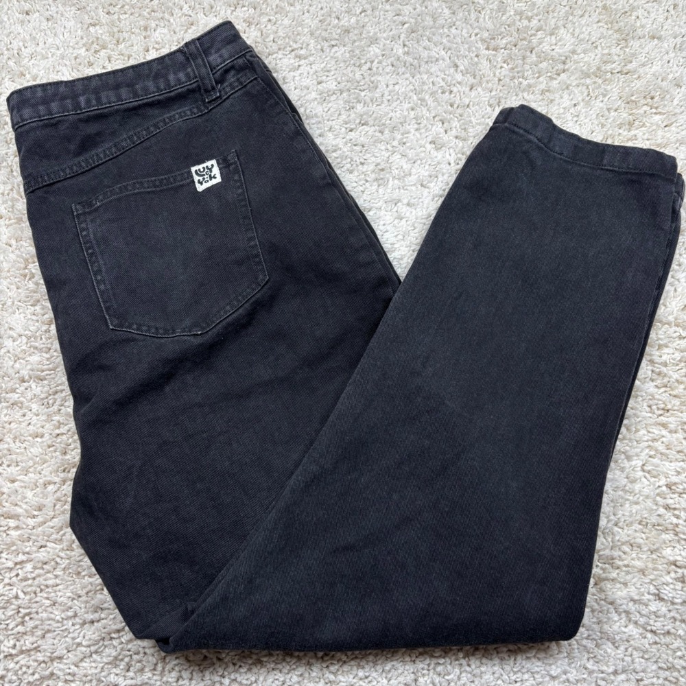 Lucy & Yak Organic Cotton Jeans Mens W36 Black Relaxed Tapered Leg 28 Inseam
